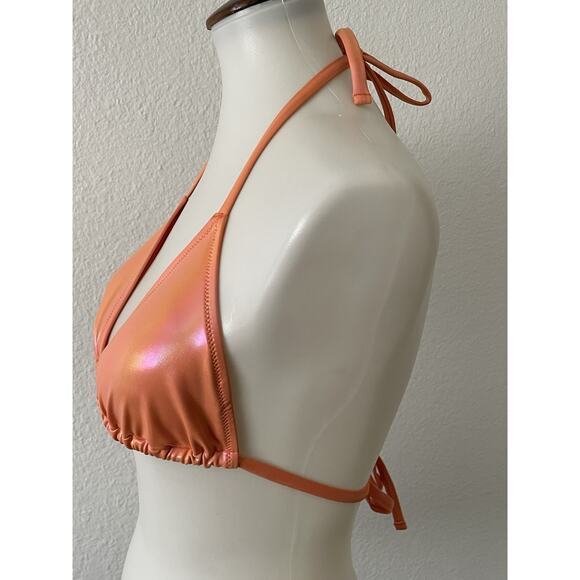 Aerie Swim Triangle Bikini Top Orange Metallic Swimwear - Picture 7 of 11